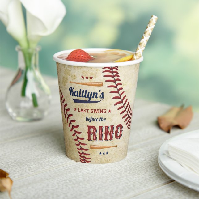 Last Swing Before The Ring! Baseball Bachelorette Paper Cups (Insitu)