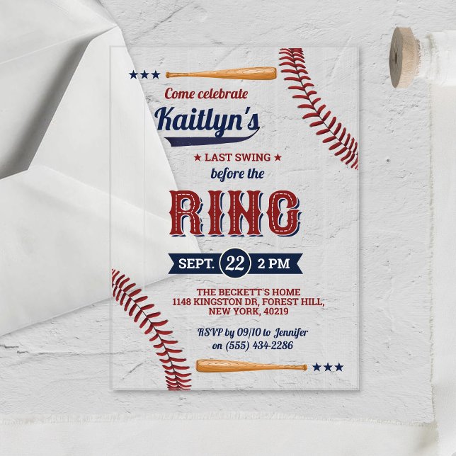 Last Swing Before The Ring! Baseball Bridal Shower Acrylic Invitations (Creator Uploaded)