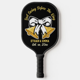 Last Swing Before the Ring Black and Gold Wedding Pickleball Paddle