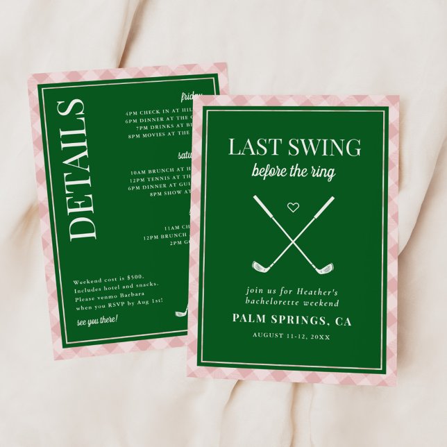 Last Swing Before the Ring Golf Bachelorette Invitation (Creator Uploaded)