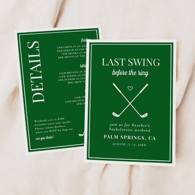 Last Swing Before the Ring Golf Bachelorette Invitation (Creator Uploaded)