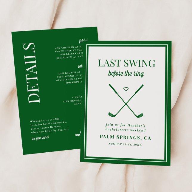 Last Swing Before the Ring Golf Bachelorette Invitation (Creator Uploaded)