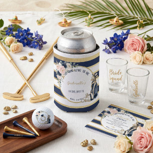 Last Swing Before the Ring Navy Blue & Gold Floral Can Cooler