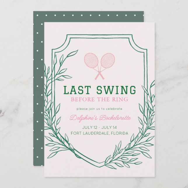 Last Swing Before the Ring Tennis Bachelorette Invitation (Front/Back)