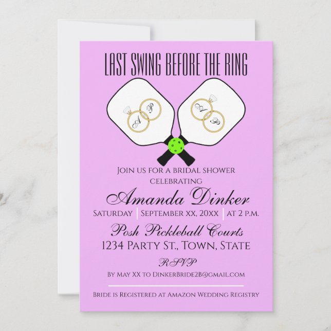 Last Swing Before the Ring Wedding Pickleball Invitation (Front)