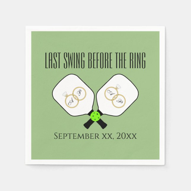 Last Swing Before the Ring Wedding Pickleball Sage Napkin (Front)