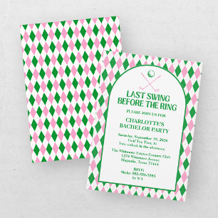Last Swing Golf Bachelorette Pink Green Invitation