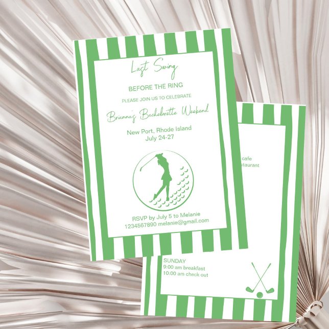 Last swing golf Bachelorette weekend Invitation (Last swing before the ring golf country club Bachelorette weekend itinerary Invitation template)