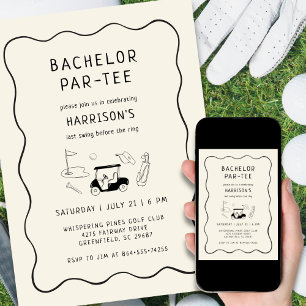 Last Swing Golf Theme Bachelor Party Hand Drawn  Invitation