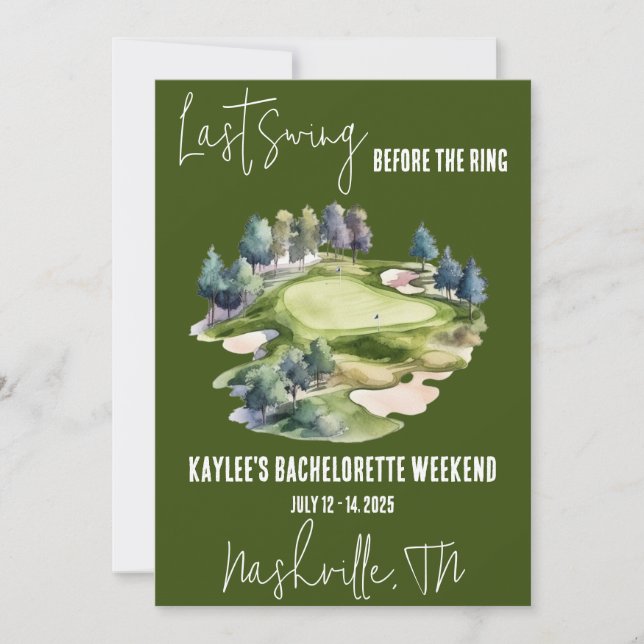 Last Swing, Golfing Bachelorette Weekend Party Invitation (Front)