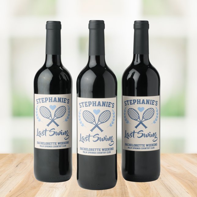 Last Swing Tennis Country Club Bachelorette Wine Label (The perfect wine labels for your  "last swing" bachelorette party. )