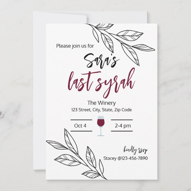 Last Syrah I Bridal Shower Invitation (Front)