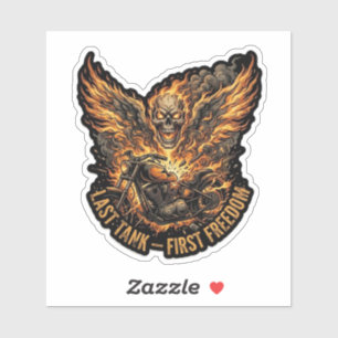 Last Tank First Freedom Fire Skull Biker Sticker