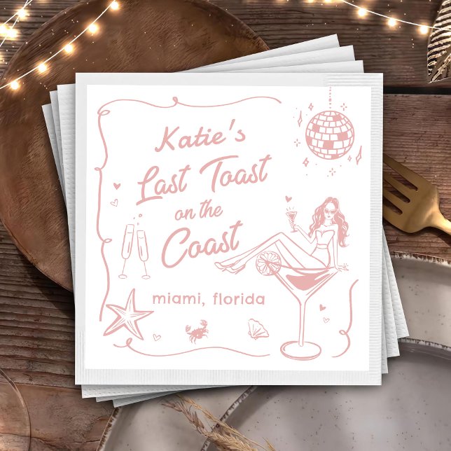 Last Toast Coast Beach Pink Bachelorette Party Napkin (Creator Uploaded)