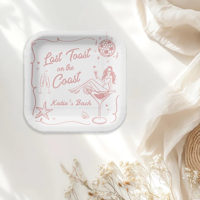 Last Toast Coast Beach Pink Bachelorette Party Paper Plate (Creator Uploaded)