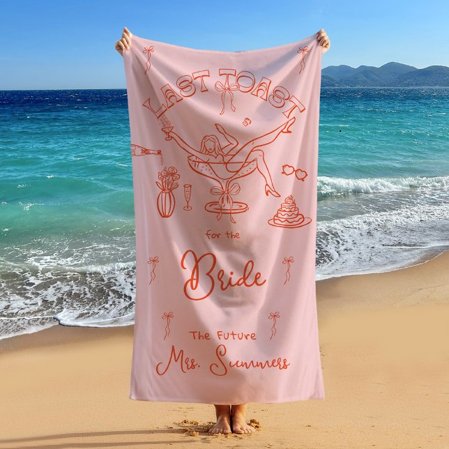Last Toast On The Coast Bachelorette Custom Name Beach Towel (Creator Uploaded)