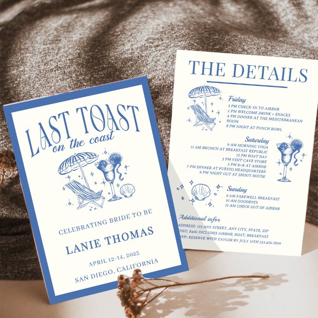 Last Toast on the Coast Bachelorette Itinerary Invitation (Creator Uploaded)