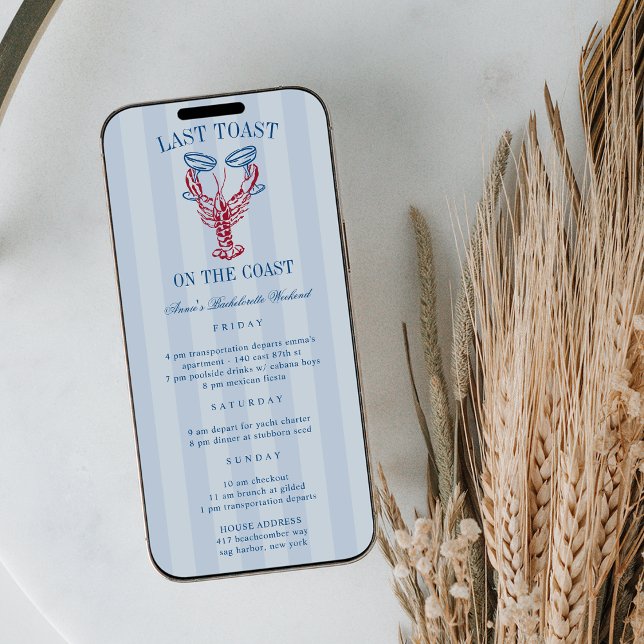 Last Toast on the Coast Bachelorette Itinerary Invitation (Creator Uploaded)