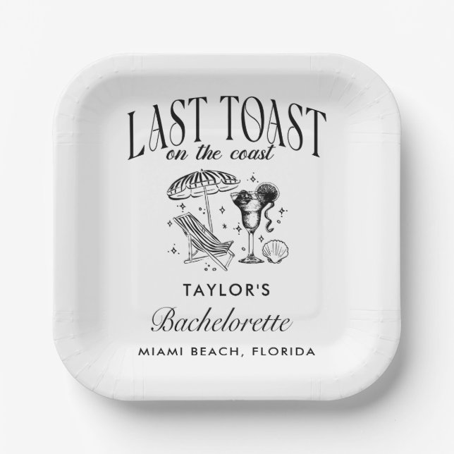 Last Toast on the Coast Bachelorette Paper Plate (Front)