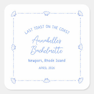 Last Toast on the Coast Bachelorette Party Blue Square Sticker