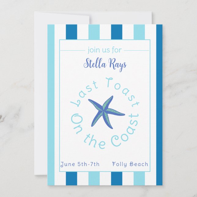 Last toast on the coast bachelorette party weekend holiday card (Front)