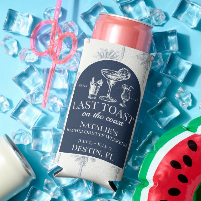 Last Toast On The Coast Bachelorette Personalised Seltzer Can Cooler (In Situ Summer)