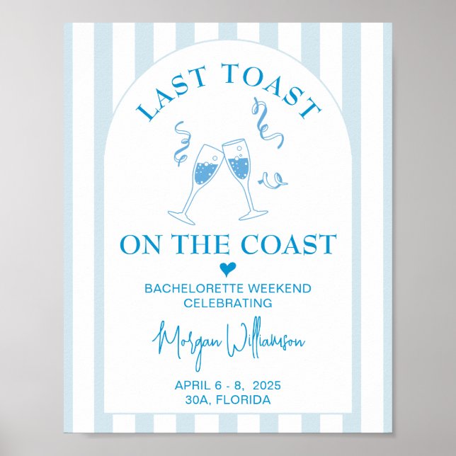 Last Toast On The Coast Bachelorette Sign, Welcome Poster (Front)