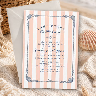 Last Toast on the Coast! Bachelorette Stripe Invitation