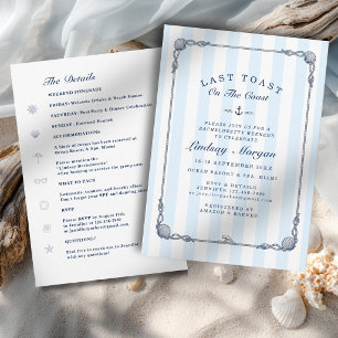 Last Toast on the Coast! Bachelorette Stripe  Invitation
