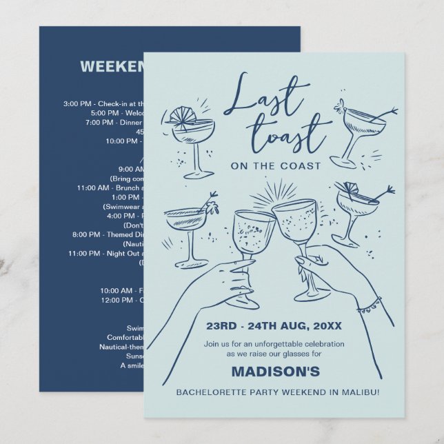 Last Toast on the Coast Bachelorette Weekend Invitation (Front/Back)