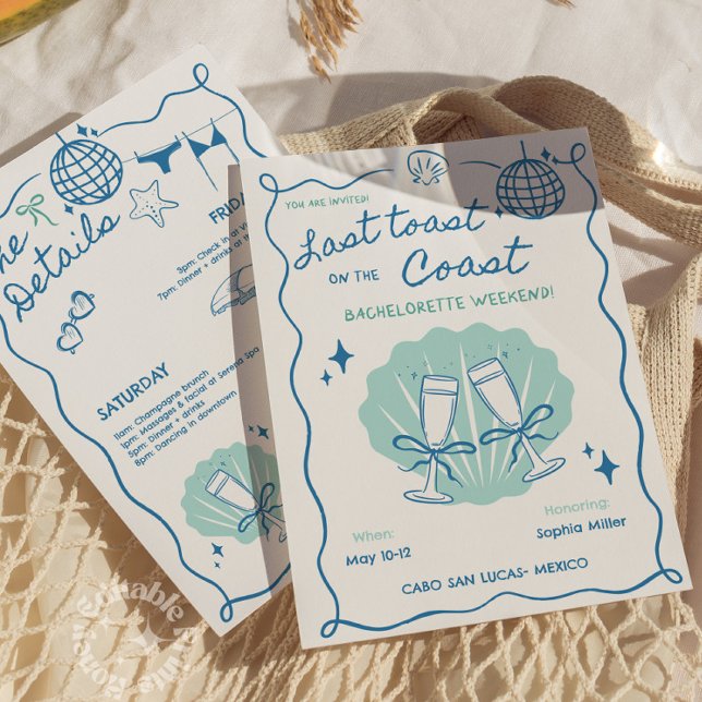 Last Toast on the Coast Bachelorette Weekend Invitation (Creator Uploaded)