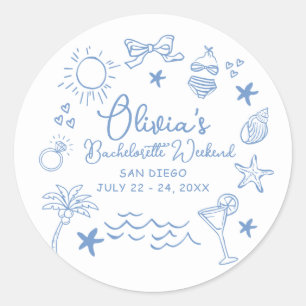 Last Toast on The Coast Beach Bachelorette Party Classic Round Sticker