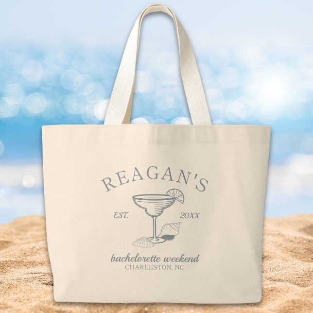 "Last Toast on the Coast" Beach Bachelorette Party Large Tote Bag ("last toast on the coast" bachelorette party girls weekend personalized tote beach bag party favor)