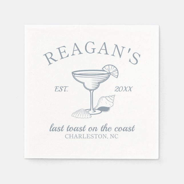 "Last Toast on the Coast" Beach Bachelorette Party Napkin (Front)