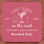 Last Toast On The Coast Beach Bachelorette Party Square Paper Coaster<br><div class="desc">Elevate your celebration with the Last Toast On The Coast Beach Bachelorette Party Square Paper Coaster. Featuring a vibrant beach-themed design and playful slogan, these coasters are perfect for adding a festive touch to your beach bachelorette party. Made from high-quality, absorbent paper, they effectively protect surfaces from spills while enhancing...</div>