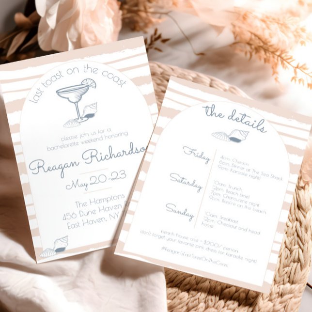 Last Toast on the Coast Beach Bachelorette Weekend Invitation (last toast on the coast bachelorette party weekend invitation cute nautical beach girls trip sea )