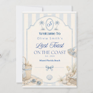 Last Toast on the Coast Beach Blue Bachelorette Invitation