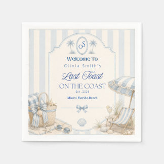 Last Toast on the Coast Beach Blue Bachelorette Napkin