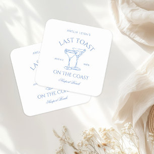Last Toast on the Coast Beach Blue Bachelorette Square Paper Coaster
