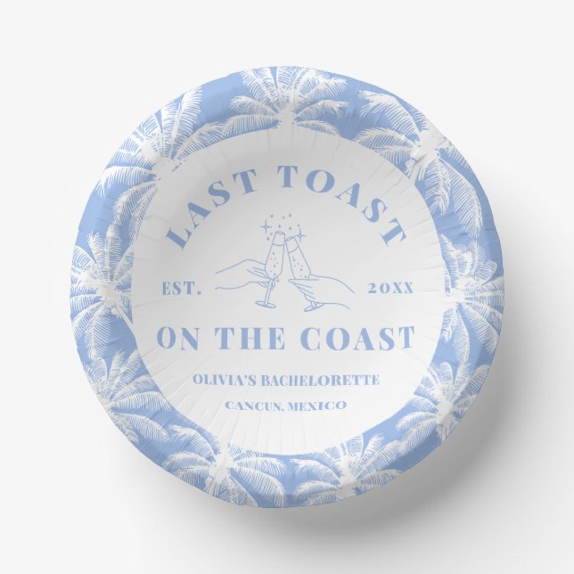 Last Toast On The Coast Beach Coastal Bachelorette Paper Plate (Front)