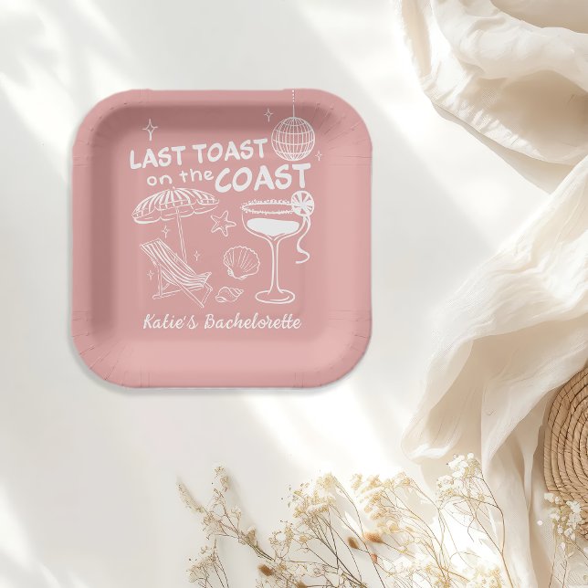 Last Toast on the Coast Beach Pink Bachelorette Paper Plate (Creator Uploaded)