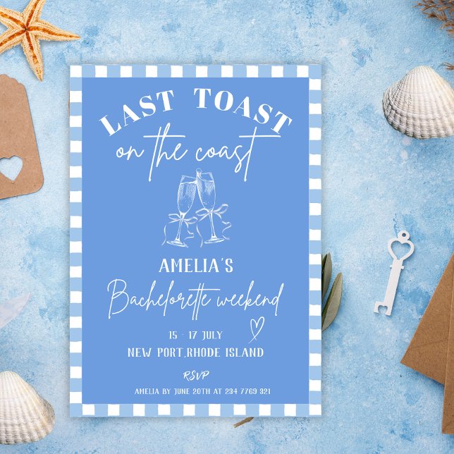 Last toast on the coast Blue Bachelorette party Invitation (Creator Uploaded)
