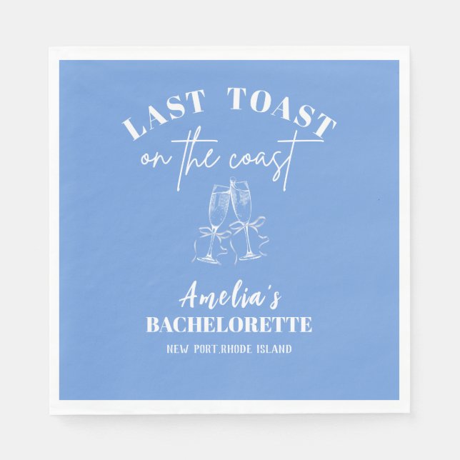 Last toast on the coast blue bachelorette party  napkin (Front)