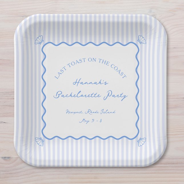 Last Toast on the Coast Blue Bachelorette Party Paper Plate (Creator Uploaded)