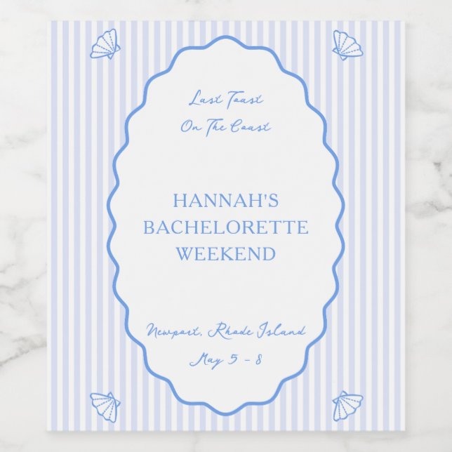 Last Toast on the Coast Blue Bachelorette Party Wine Label (Single Label)