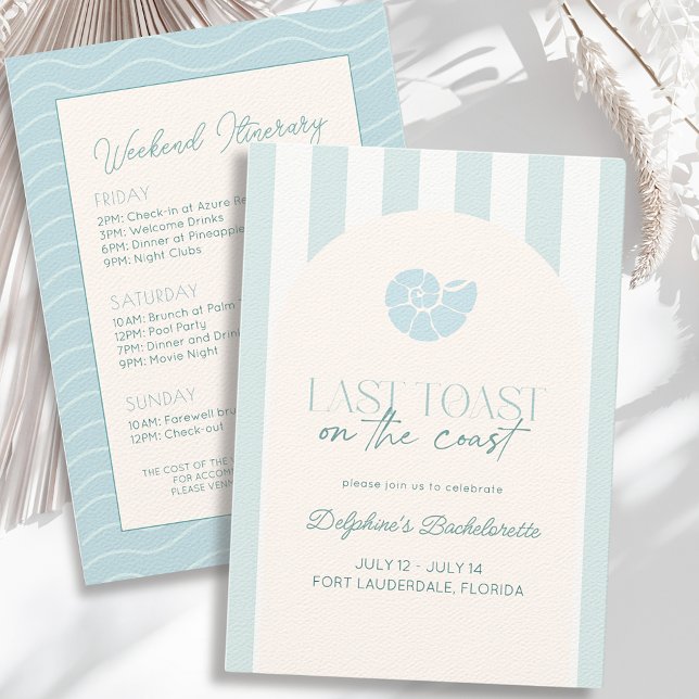 Last Toast on the Coast Blue Bachelorette Weekend Invitation (Creator Uploaded)