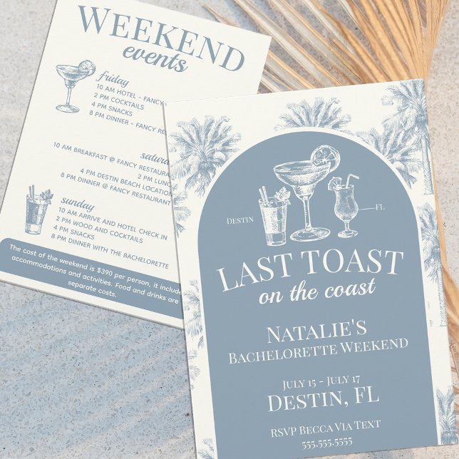 Last Toast On The Coast Coastal Bachelorette Blue Invitation (Creator Uploaded)