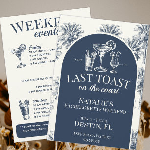 Last Toast On The Coast Coastal Bachelorette Blue Invitation