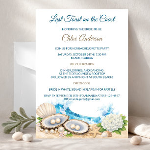 Last Toast on the Coast Coastal Beach Bachelorette Invitation