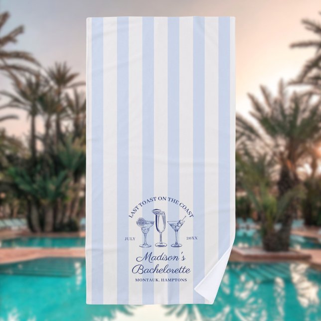 Last Toast On The Coast Dusty Blue Striped Beach Towel (Creator Uploaded)
